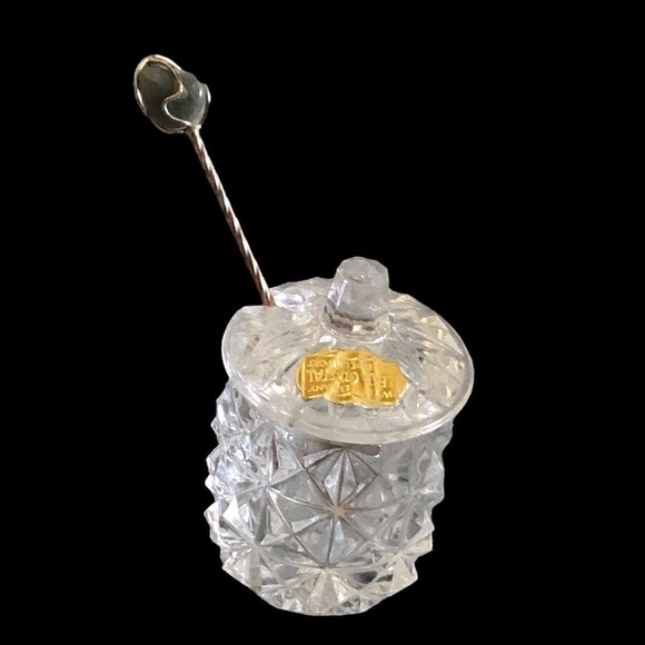 Phil Papel Lead Crystal West Germany Mustard Jam Honey Pot With Spoon - Picture 7 of 11